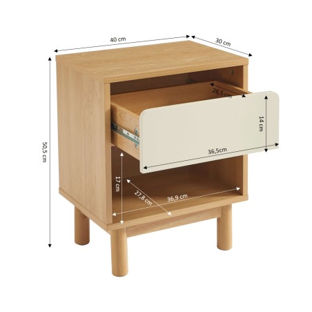Table de chevet THALIA effet chene tiroir beige