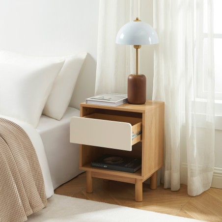 Table de chevet THALIA effet chene tiroir beige