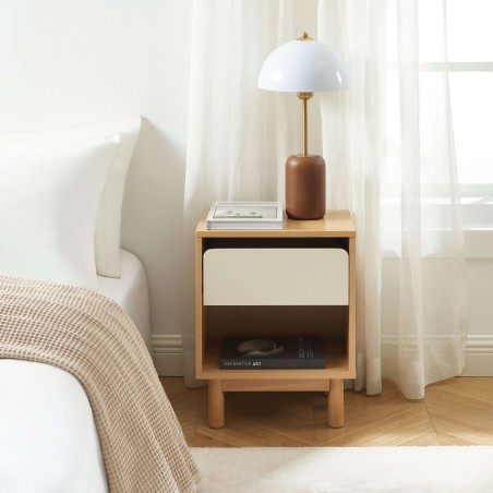 Table de chevet THALIA effet chene tiroir beige