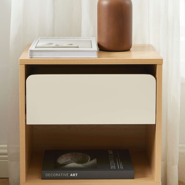 Table de chevet THALIA effet chene tiroir beige