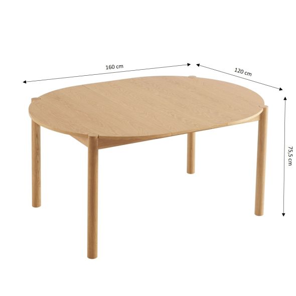 Table de séjour extensible MOON ronde placage chêne 120-200cm
