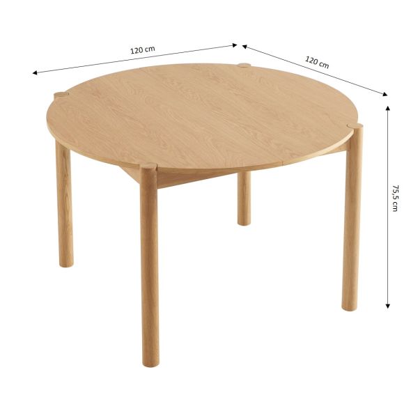 Table de séjour extensible MOON ronde placage chêne 120-200cm