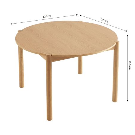 Table de séjour extensible MOON ronde placage chêne 120-200cm