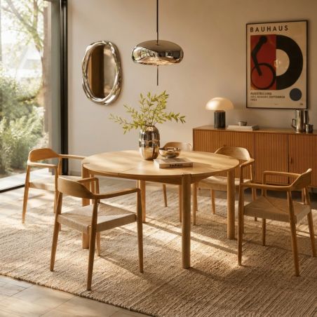 Table de séjour extensible MOON ronde placage chêne 120-200cm