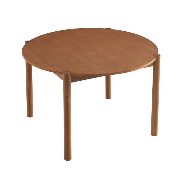 Table de séjour extensible MOON ronde placage chêne couleur noyer 120-200cm