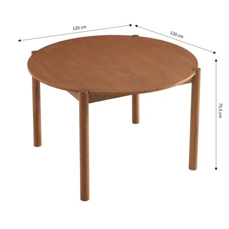 Table de séjour extensible MOON ronde placage chêne couleur noyer 120-200cm