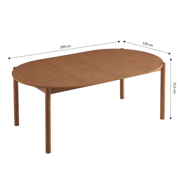 Table de séjour extensible MOON ronde placage chêne couleur noyer 120-200cm