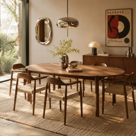 Table de séjour extensible MOON ronde placage chêne couleur noyer 120-200cm