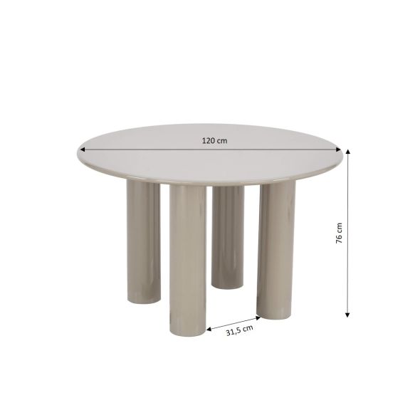 Table de séjour ronde NORI laquée brillante beige argile 120cm