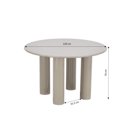 Table de séjour ronde NORI laquée brillante beige argile 120cm