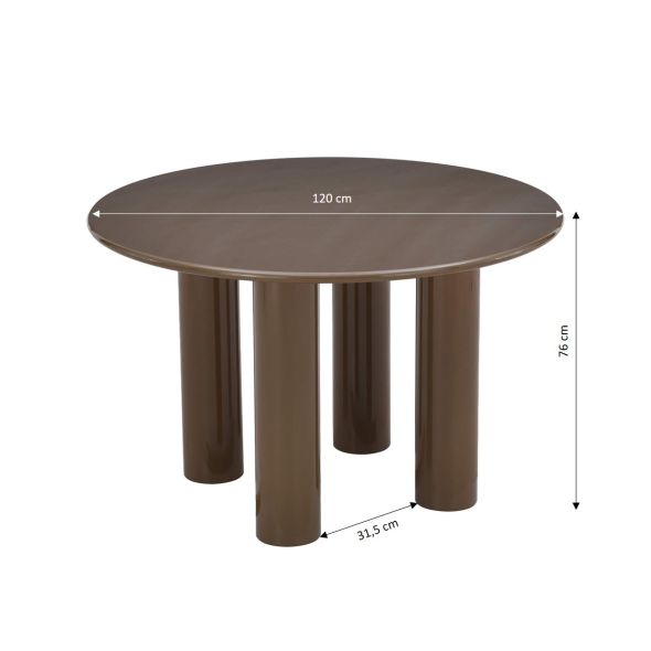 Table de séjour ronde NORI laquée brillante vert sepia 120cm