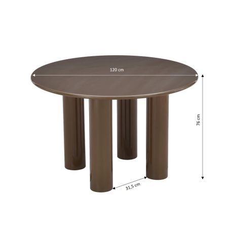 Table de séjour ronde NORI laquée brillante vert sepia 120cm