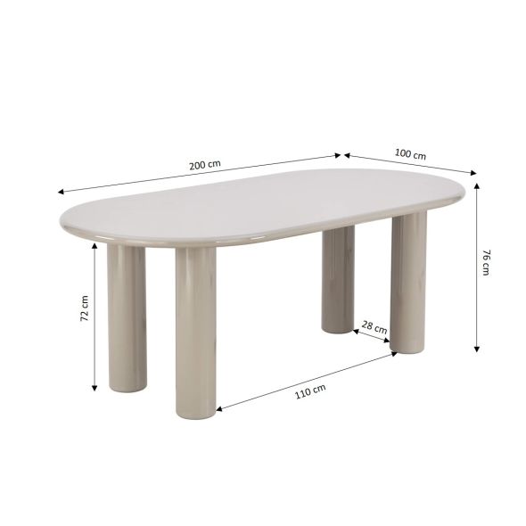 Table de séjour NORI laquée brillante beige argile 200cm