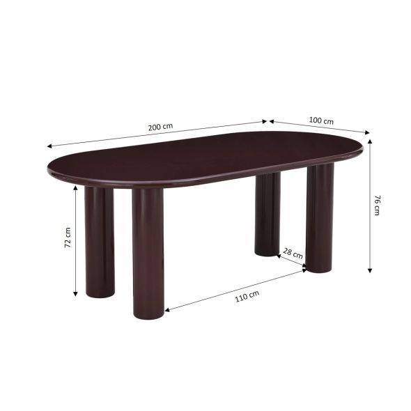 Table de séjour NORI laquée brillante marron chocolat 200cm