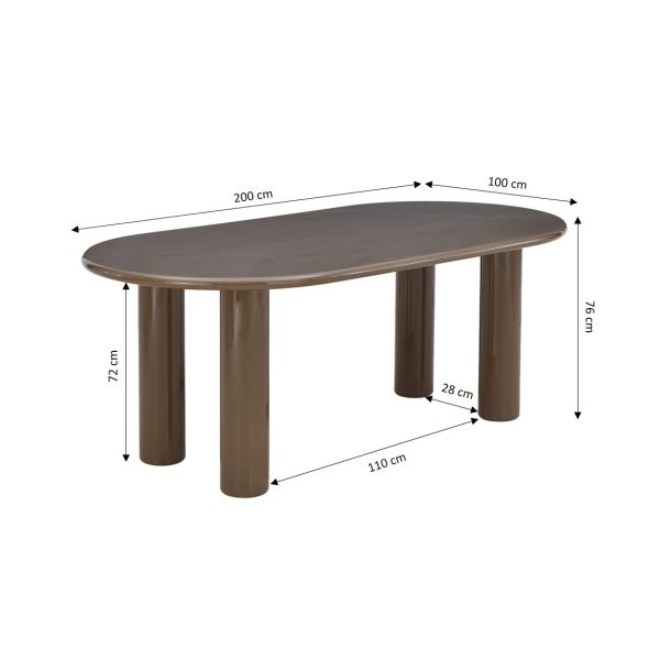 Table de séjour NORI laquée brillante vert sepia 200cm