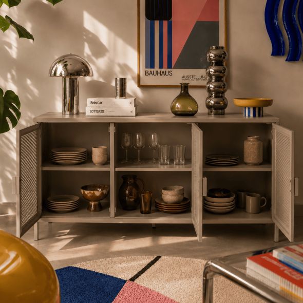 Buffet PANTONE 3 portes métal taupe 160cm