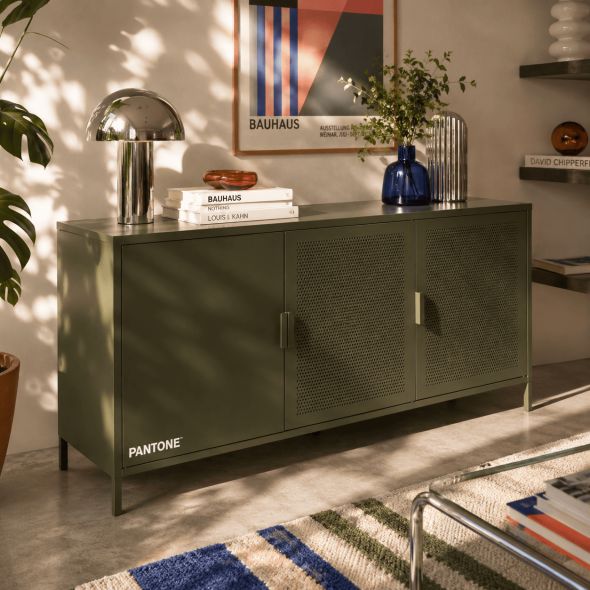 Buffet PANTONE 3 portes métal vert olive 160cm