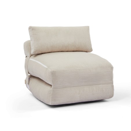Fauteuil convertible compressé NYX en mousse 1 place velours côtelé beige