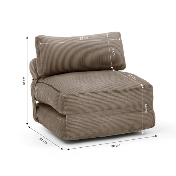 Fauteuil convertible compressé NYX en mousse 1 place velours côtelé gris