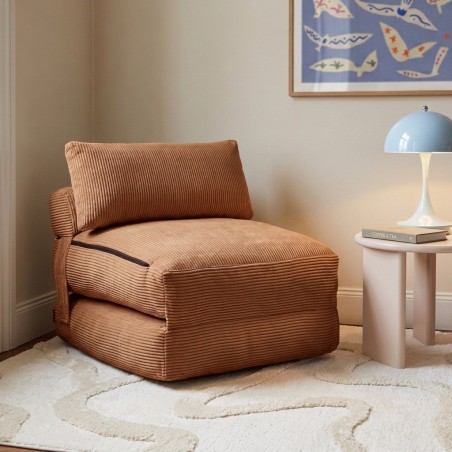 Fauteuil convertible compressé NYX en mousse 1 place velours côtelé terracotta