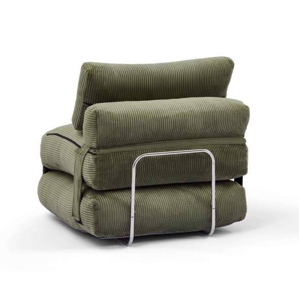 Fauteuil convertible compressé NYX en mousse 1 place velours côtelé vert