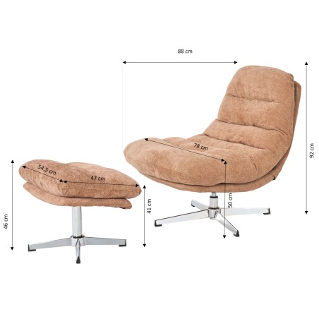 Fauteuil rotatif THEMIS 1 place + repose-pieds tissu terracotta