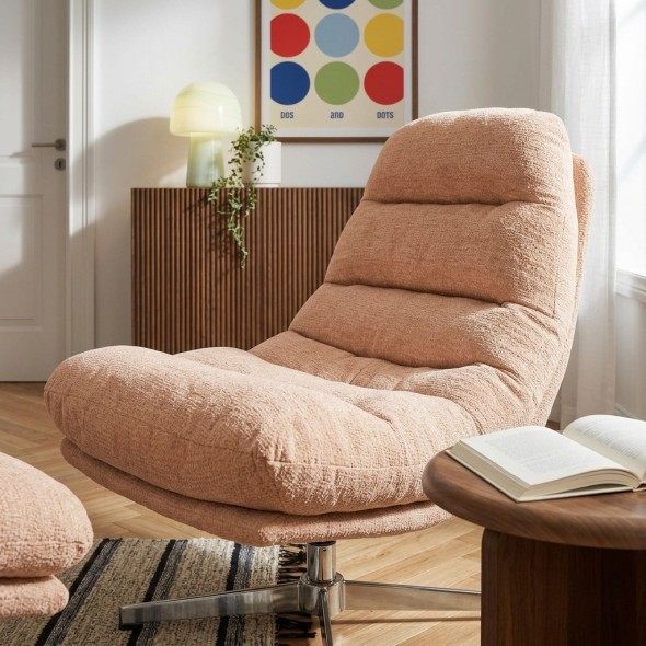 Fauteuil rotatif THEMIS 1 place + repose-pieds tissu terracotta