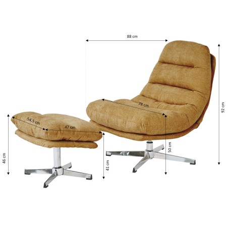 Fauteuil rotatif THEMIS 1 place + repose-pieds tissu jaune moutarde