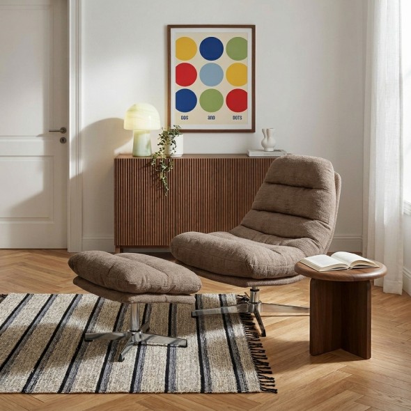 Fauteuil rotatif THEMIS 1 place + repose-pieds tissu marron