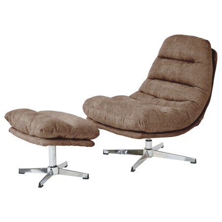 Fauteuil rotatif THEMIS 1 place + repose-pieds tissu marron