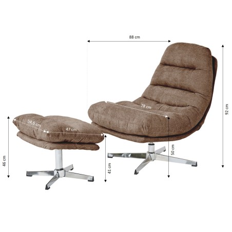 Fauteuil rotatif THEMIS 1 place + repose-pieds tissu marron