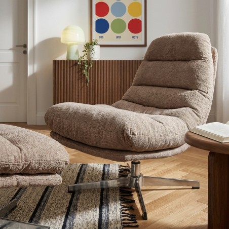 Fauteuil rotatif THEMIS 1 place + repose-pieds tissu marron