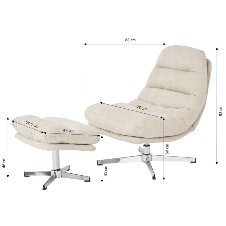 Fauteuil rotatif THEMIS 1 place + repose-pieds tissu blanc