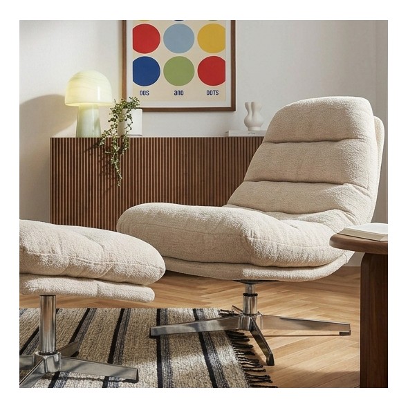 Fauteuil rotatif THEMIS 1 place + repose-pieds tissu blanc