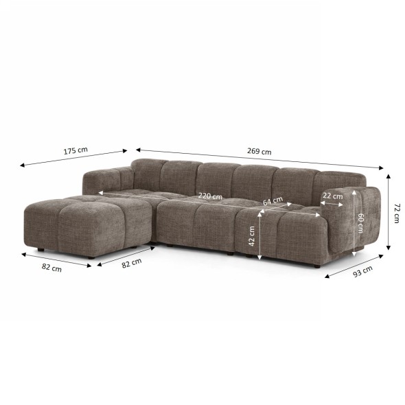Canapé d'angle modulable ALENO 4 places tissu velours texturé marron