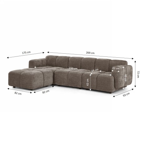Canapé d'angle modulable ALENO 4 places tissu velours texturé marron
