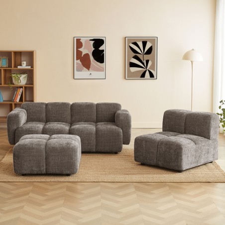 Canapé d'angle modulable ALENO 4 places tissu velours texturé marron