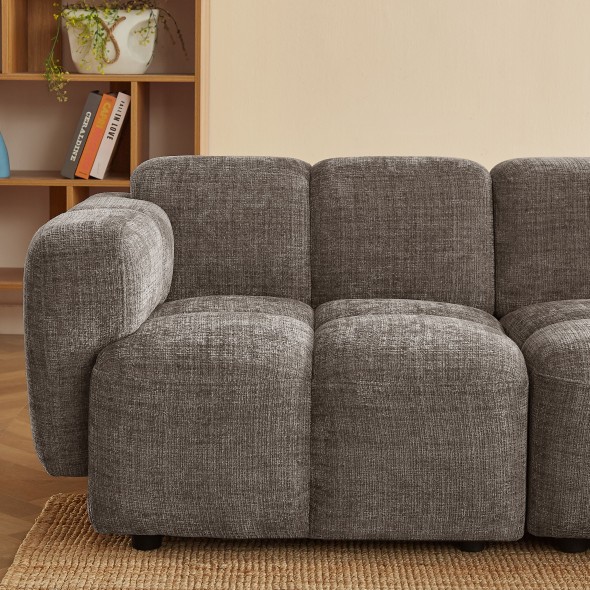 Canapé d'angle modulable ALENO 4 places tissu velours texturé marron