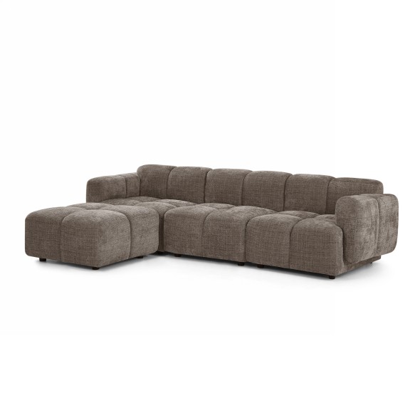 Canapé d'angle modulable ALENO 4 places tissu velours texturé marron
