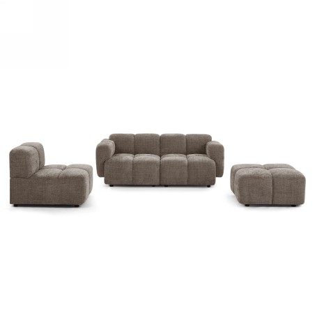 Canapé d'angle modulable ALENO 4 places tissu velours texturé marron