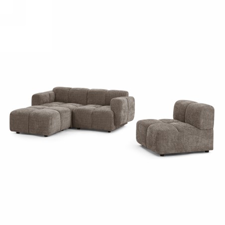 Canapé d'angle modulable ALENO 4 places tissu velours texturé marron