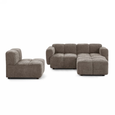 Canapé d'angle modulable ALENO 4 places tissu velours texturé marron