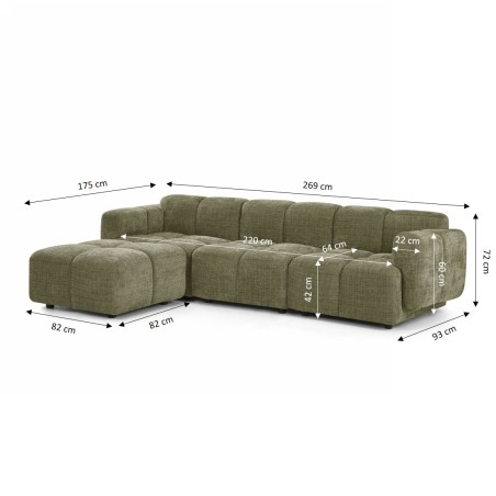 Canapé d'angle modulable ALENO 4 places tissu velours texturé vert