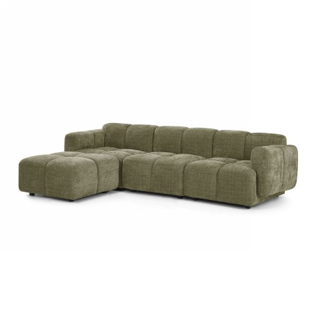 Canapé d'angle modulable ALENO 4 places tissu velours texturé vert