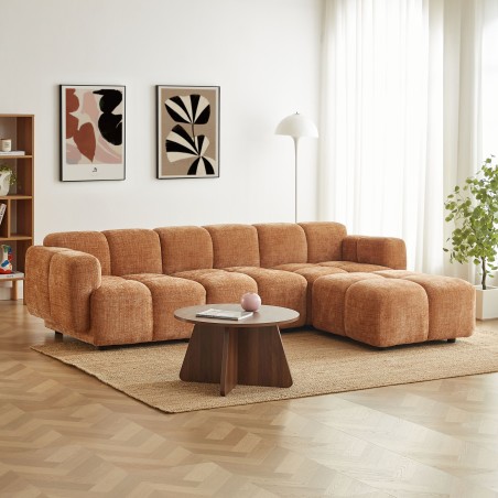 Canapé d'angle modulable ALENO 4 places tissu velours texturé terracotta