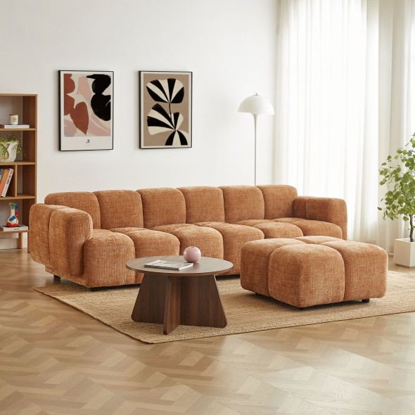 Canapé d'angle modulable ALENO 4 places tissu velours texturé terracotta