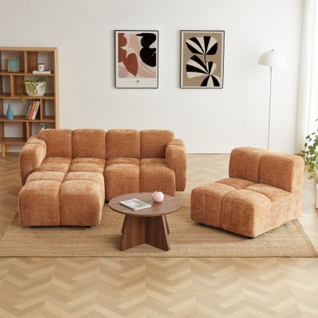 Canapé d'angle modulable ALENO 4 places tissu velours texturé terracotta