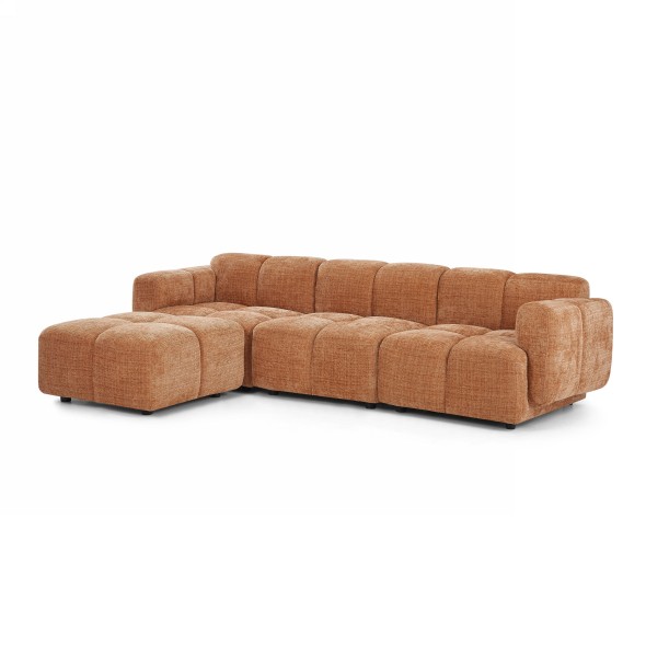 Canapé d'angle modulable ALENO 4 places tissu velours texturé terracotta