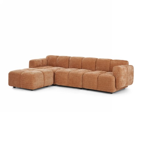 Canapé d'angle modulable ALENO 4 places tissu velours texturé terracotta