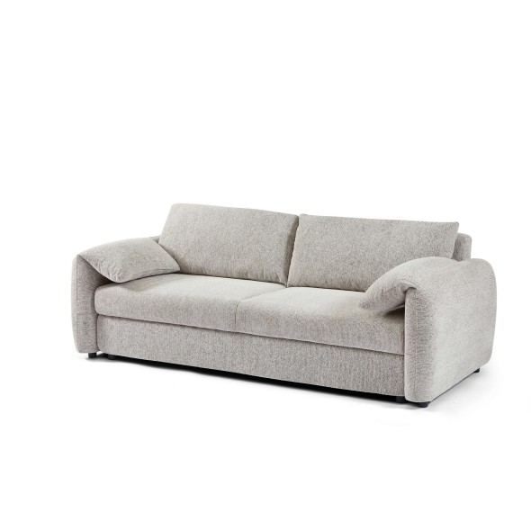 Canapé droit convertible ANGEA 3 places tissu chenille tramé beige